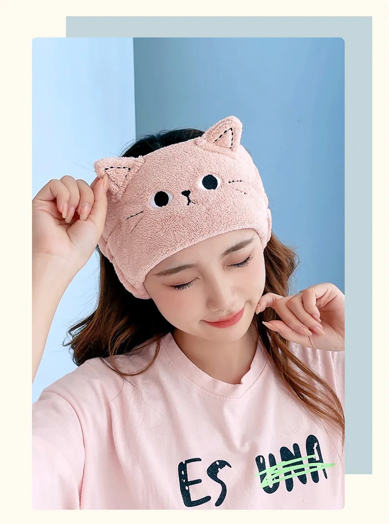 Katzen-Korallen-Fleece-Stirnbänder für Frauen, niedliche weiche Haarschleifen, Stirnband, Haarbänder, waschbares Gesicht, Make-up, Turbane, Bandage, Mädchen-Accessoires – Detail 14