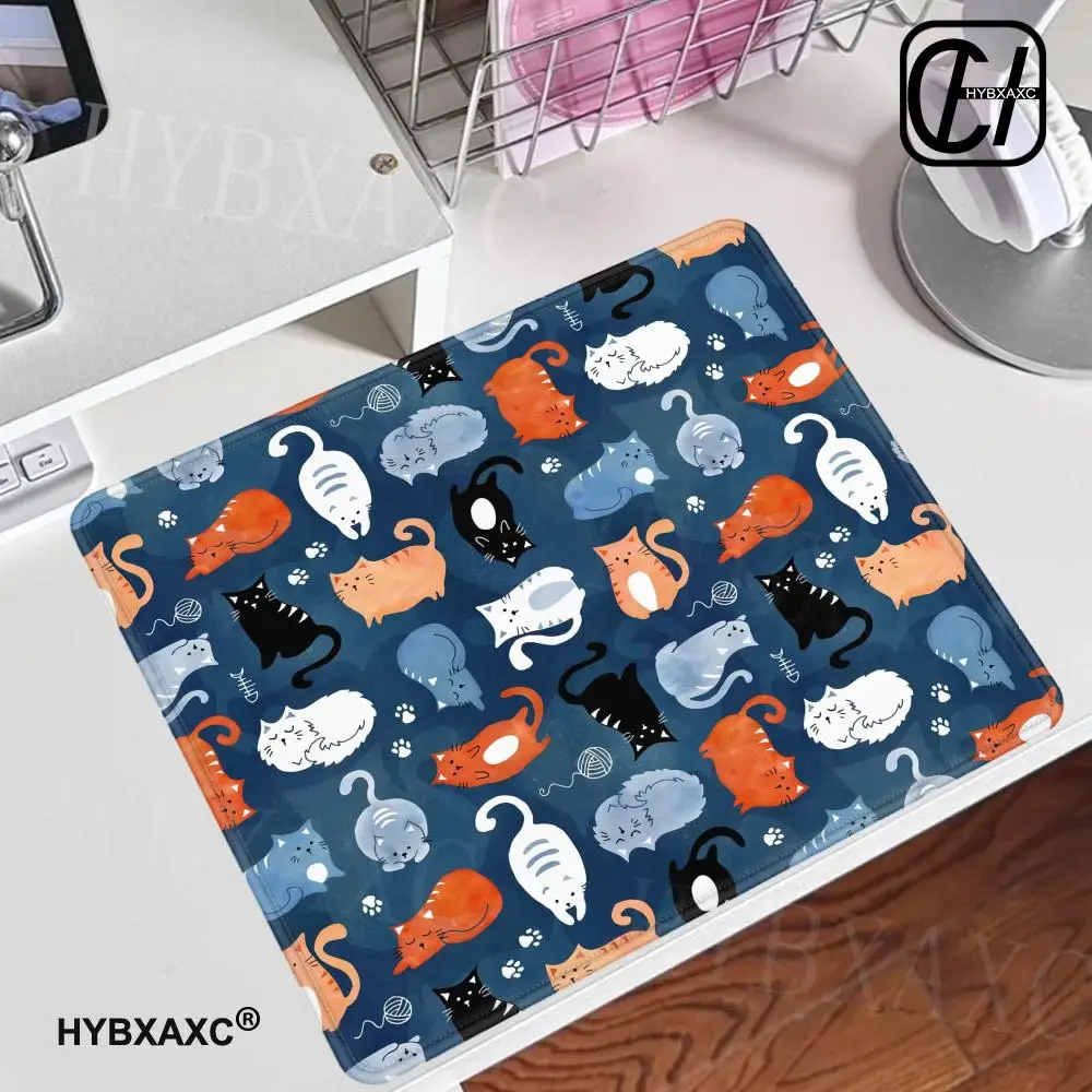 Small Wireless Mouse Pad Gamer Playful Cat Pattern in Orange and Blue Watercolor Keyboard Mat Pc HYBXAXC Accessories Deskmat Mat
