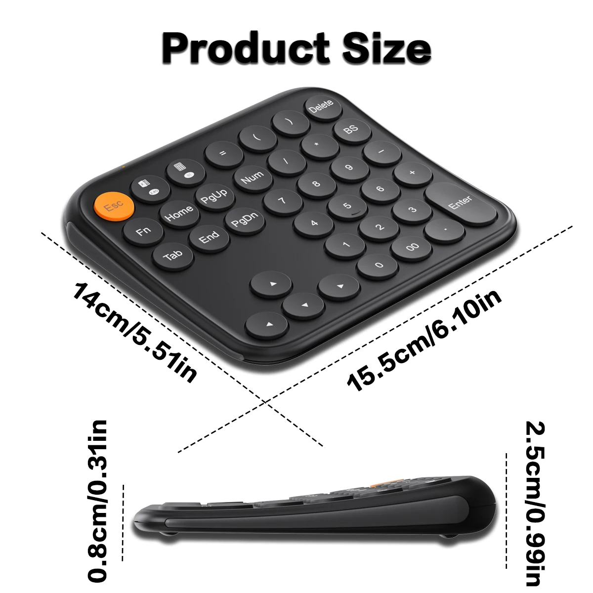 Jomaa Bluetooth Number Pad USB Wireless Numeric Keypad USB-C Rechargeable Portable Numpad for Data Entry Financial Accounting