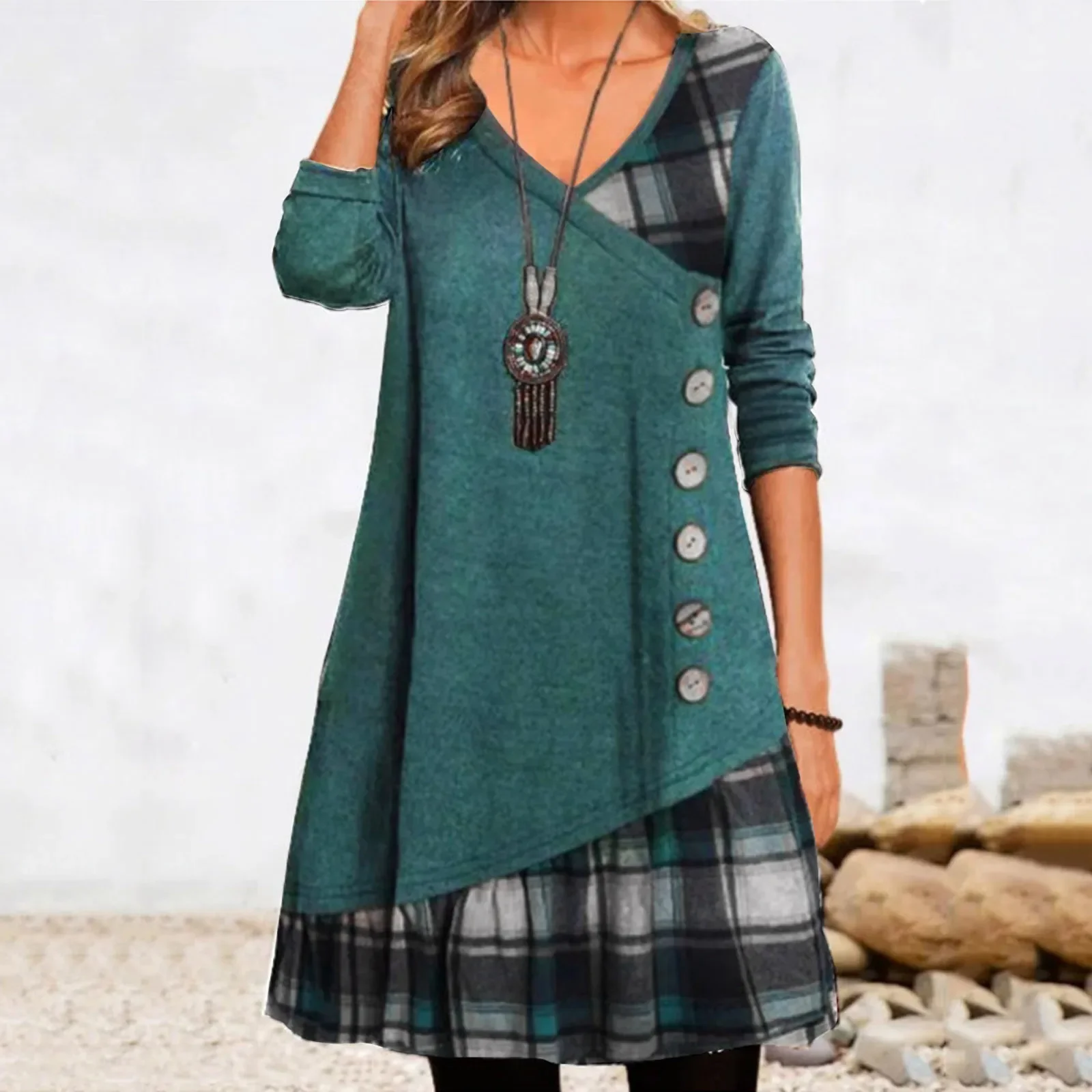 

Dresses for Women 2023 European and American autumn and Winter Elegant Everyday Loose Party Dress Buttons Long Sleeve Dress