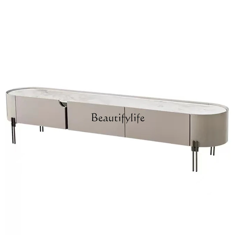 

Italian minimalist rock panel TV cabinet light luxury living room high-end paint TV cabinet