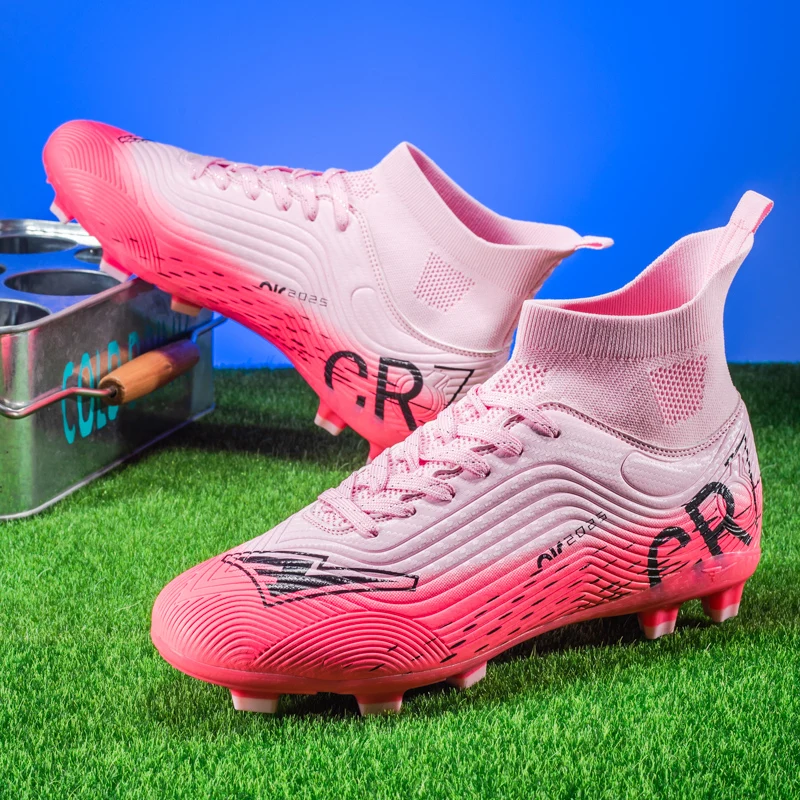 

Pink Soccer Shoes Men Kids Professional Society Original Football Boots Outdoor Non-Slip Futsal Trainning Sneakers Size 33-46