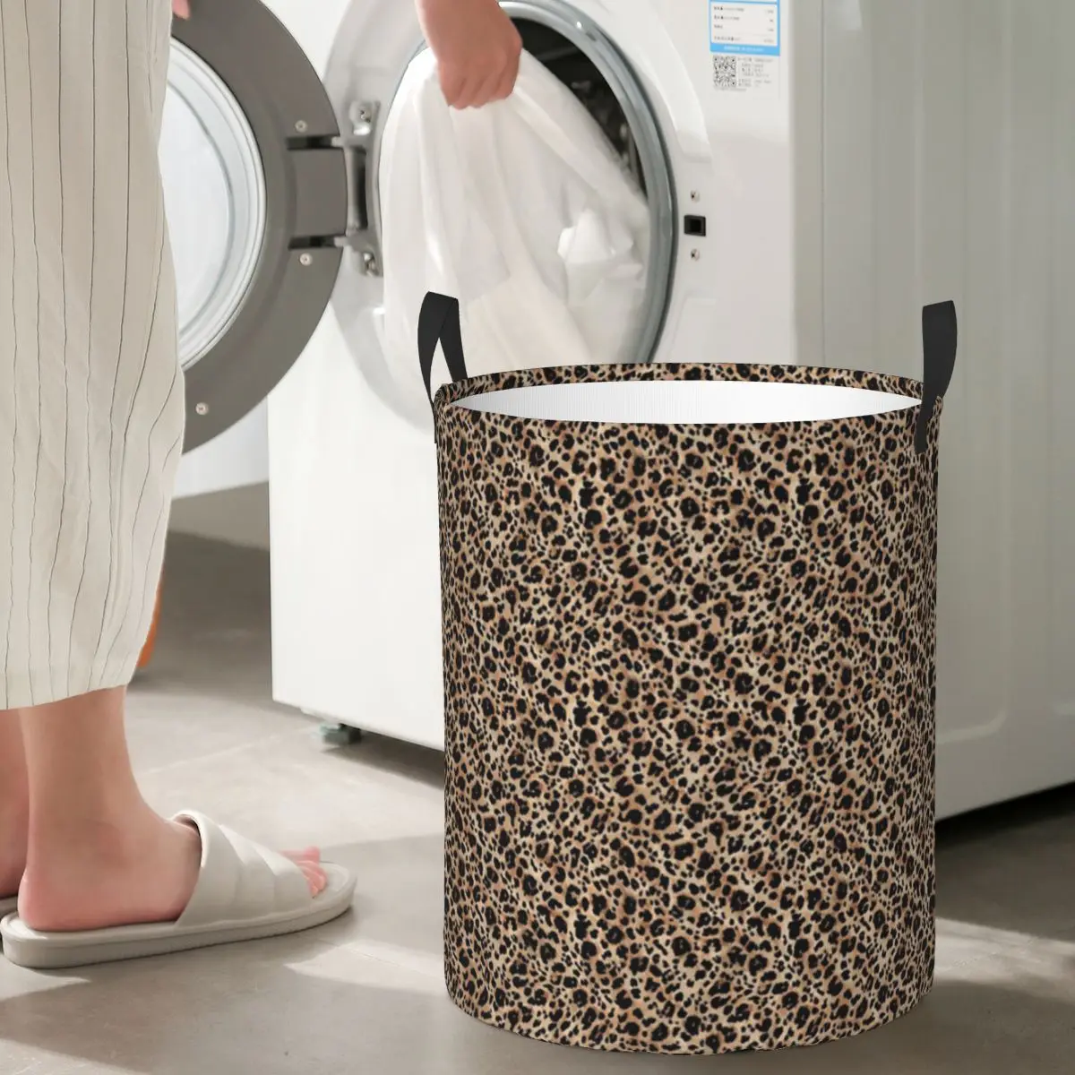 

Brown Leopard Pattern Foldable Laundry Baskets Dirty Clothes Toys Storage Basket Large Waterproof Bag
