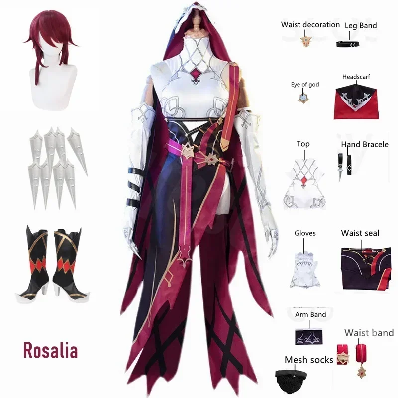 Genshin Impact Rosaria Cosplay Sexy Unisex Costume Game Role Playing Clothing Full Sets Red Wig Shoes Nun Uniform Rosalia Dress