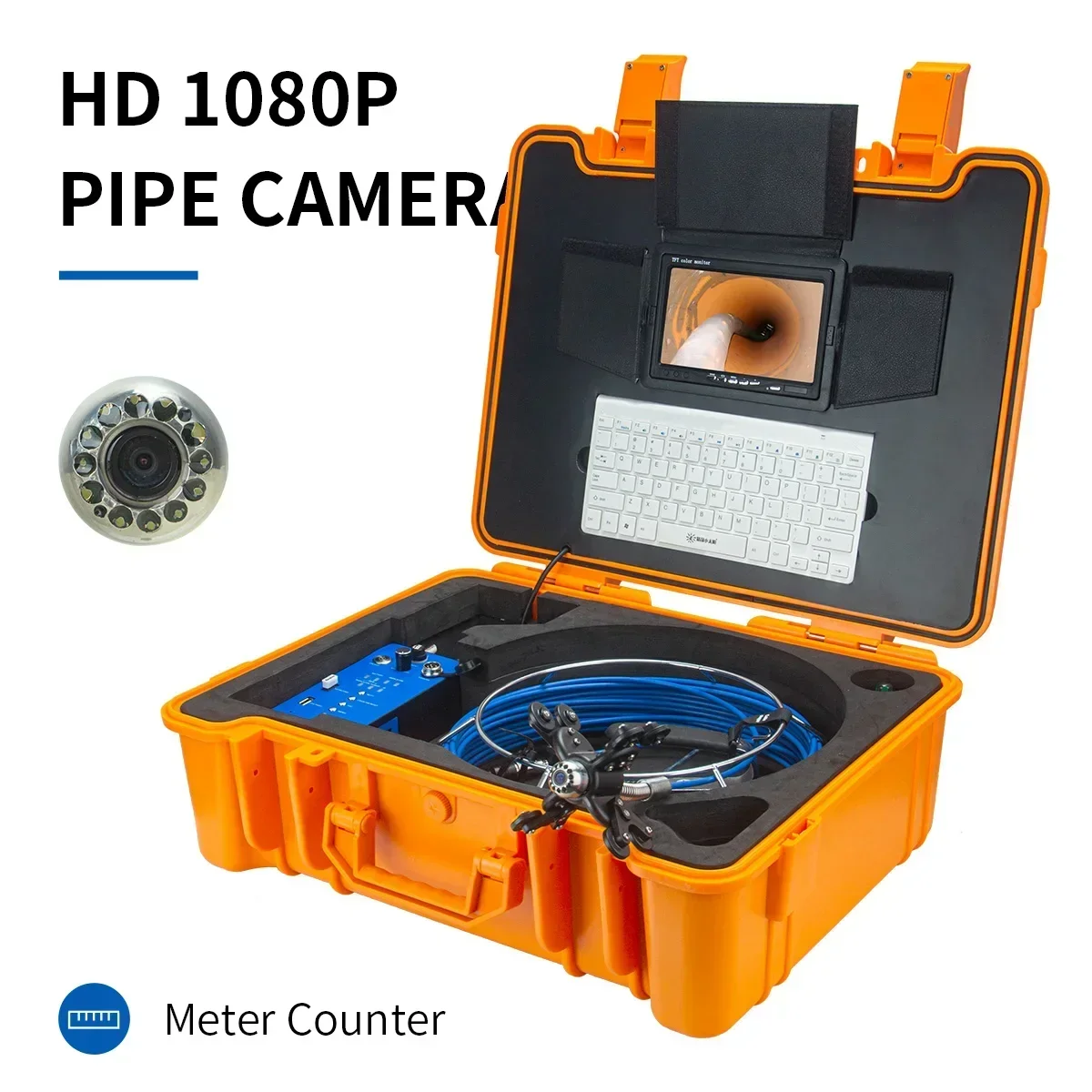 25mm Detection Drain Sewer Camera Meter Counter DVR Endoscope Pipeline Inspection System,audio Video Recorder,remote Control