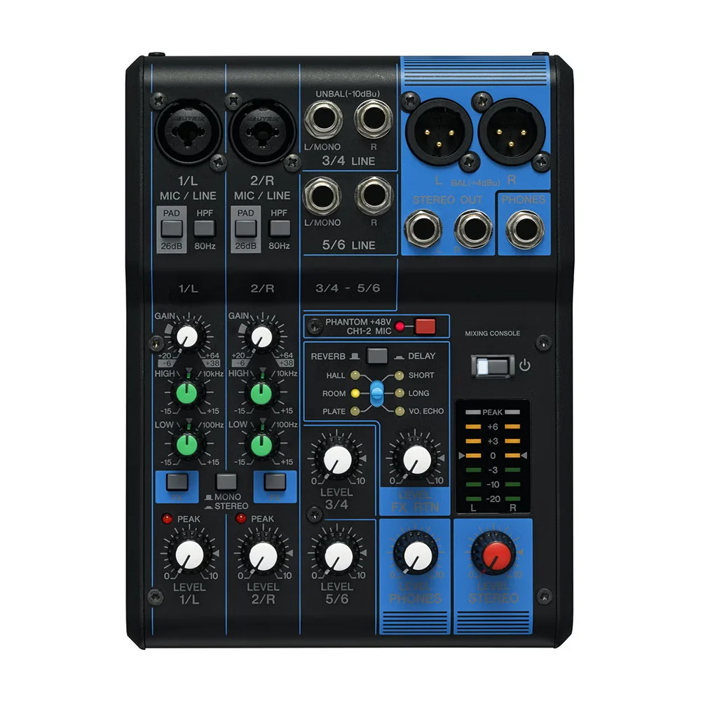 Professional 6 Channel Audio Mixer DJ Sound Console with 48V 10-Input Stereo MG06X Mixer for Microphone MP3 PC Recording Karaoke