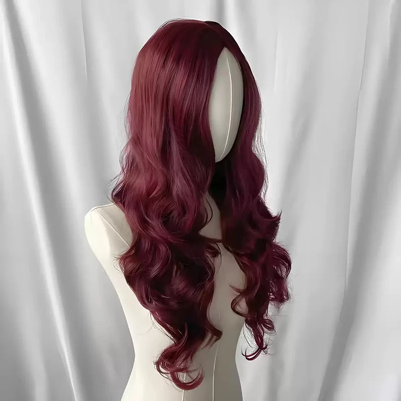 Mulher centro de separação longo cabelo encaracolado senhora festival música moda jogo fibra química peruca bola headwear onda grande cabelo encaracolado
