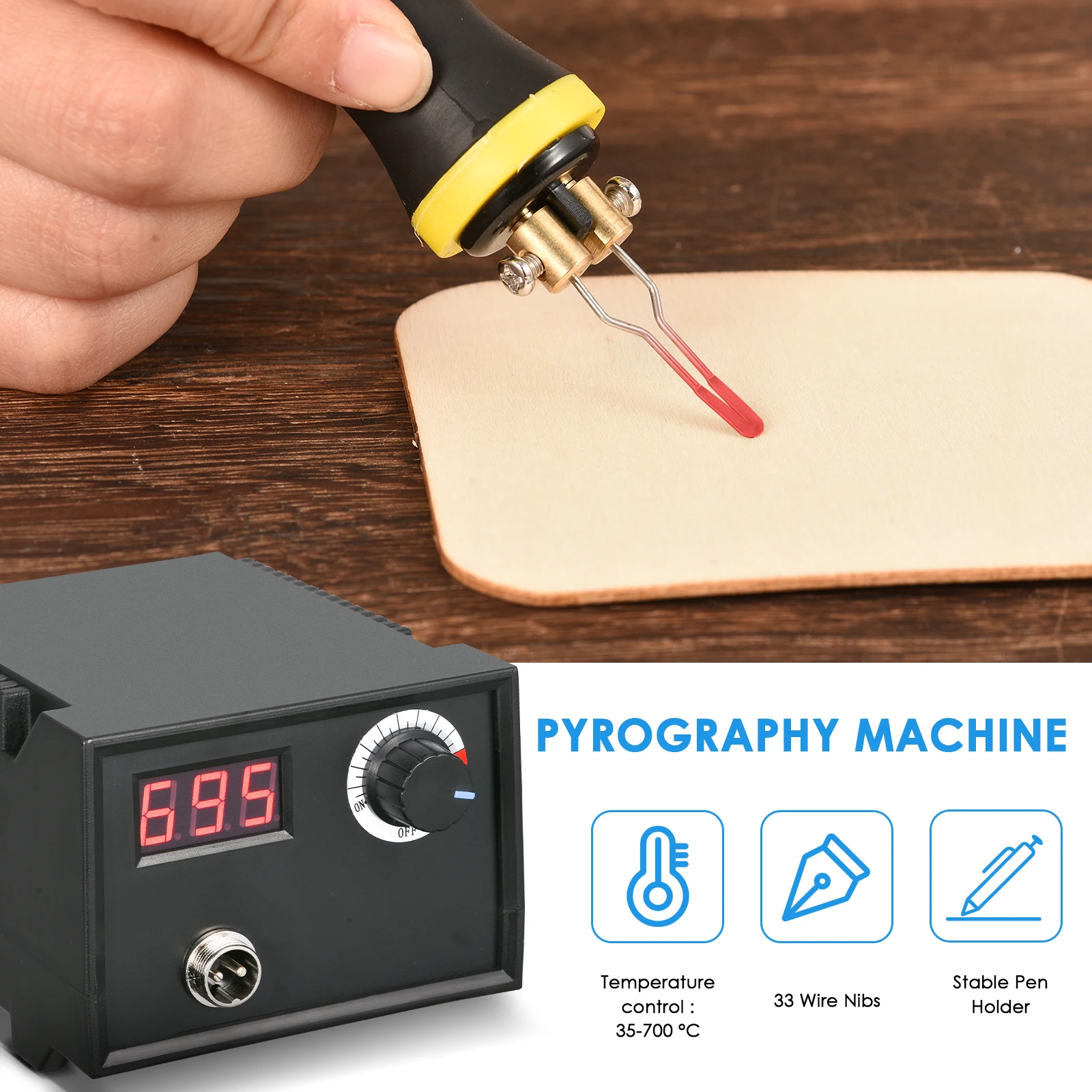 Máquina de Pirograbado, Kit de Herramientas para Quemar Madera 35~700 ℃ /95~1292 ℉   Juego de Máquina de Pirograbado con Lápiz de Madera de Temperatura Ajustable