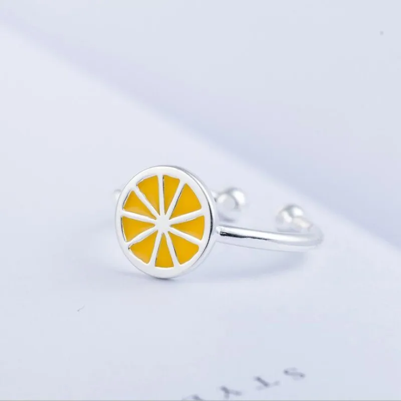 New Simple Creative Fruit Fashion 925 Sterling Silver Jewelry Personality Cute Lemon Orange Gift Opening Rings R302