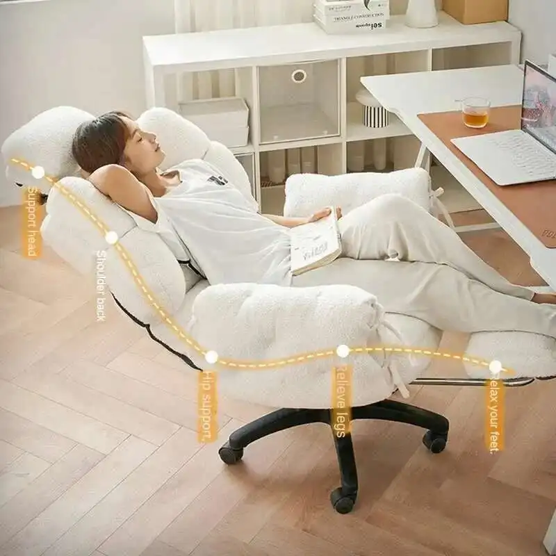 Adjustable Backrest Velvet Office Chair for Bedroom Nordic Lazy Lift and Swivel Chairs Comfortable Office Chairs for Gaming Room