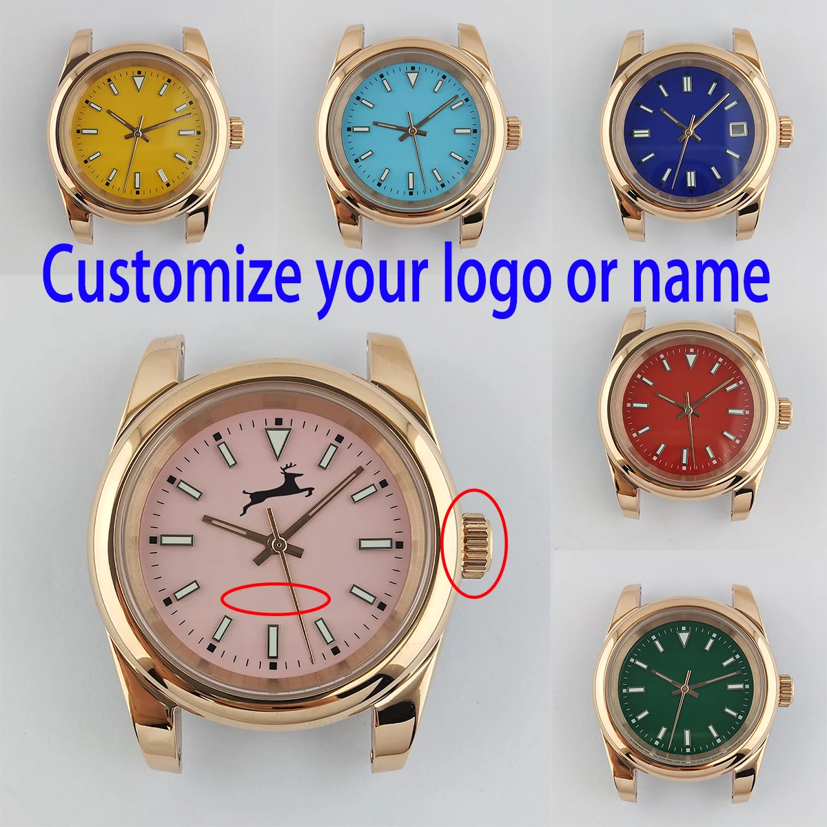 39mm Watch Case NH35 Case NH35 Dial Custom Logo Stainless Steel Sapphire Glass Case Watch Accessories Parts Fit NH35/36 Movement