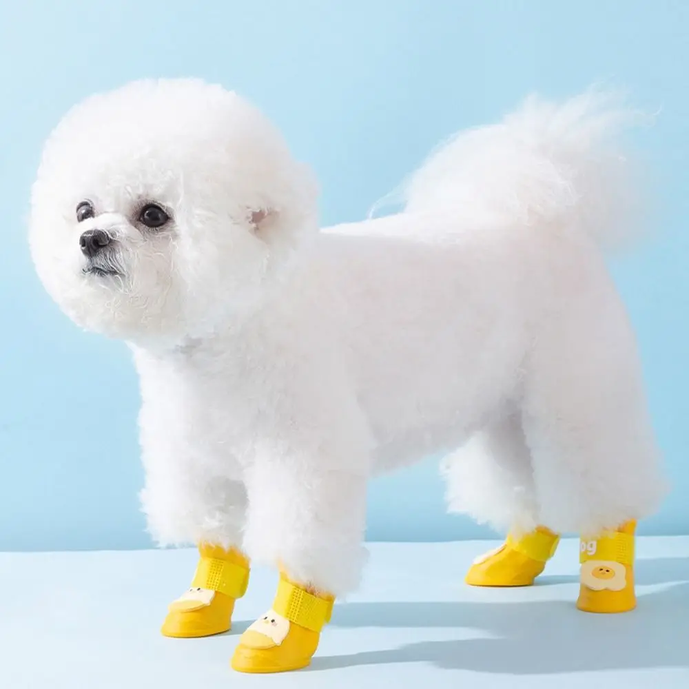 4Pcs/Set Cute Silicone Pet Rain Boot Cartoon Dog Shoes Anti Slip Foot Cover Waterproof Pet Paw Protector Pet Supplies