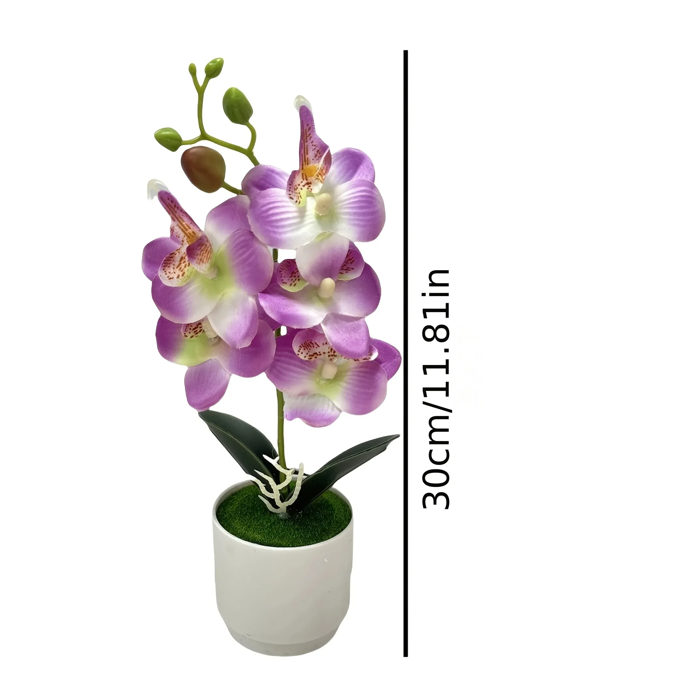 تشكيلة زهور الأوركيد الاصطناعية الفاخرة، نبات صناعي من الحرير الأبيض مع مزهرية لديكور القطعة المركزية للمكتب المنزلي الحديث