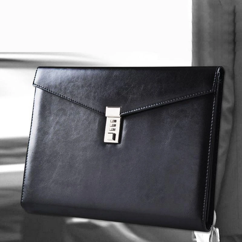 

Document File Folder with Password Lock Briefcase PU Leather Office Manager Bag best sale