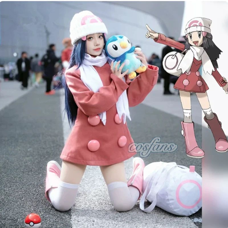 

Dawn Hikari Cosplay Costume+Hat+Headwear+Scarf For Halloween Christmas Festival Full set Party Game Comic Con Clothes