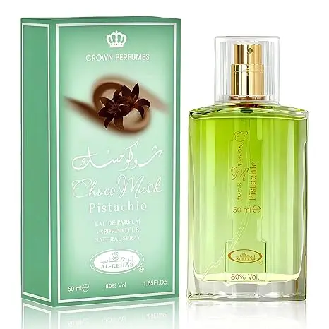 Al Rehab Choco Musk Pistachio Perfume, 50Ml Pistachio Chocolate Musk Scent. Healing Gourmet Scent, Gentle Nut Milk Aroma, Creates Natural Skin Scent, Perfect For Dates.