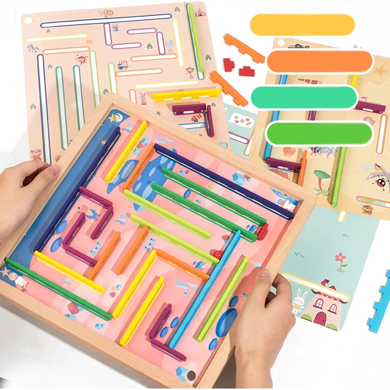 لعبة المتاهة الخشبية القابلة للفصل ذات 4 أنماط - موضوعات الفضاء/السيرك/القراصنة/الحيوانية مع خرز مسارات قابلة للتعديل وصعوبة تقدمية #5