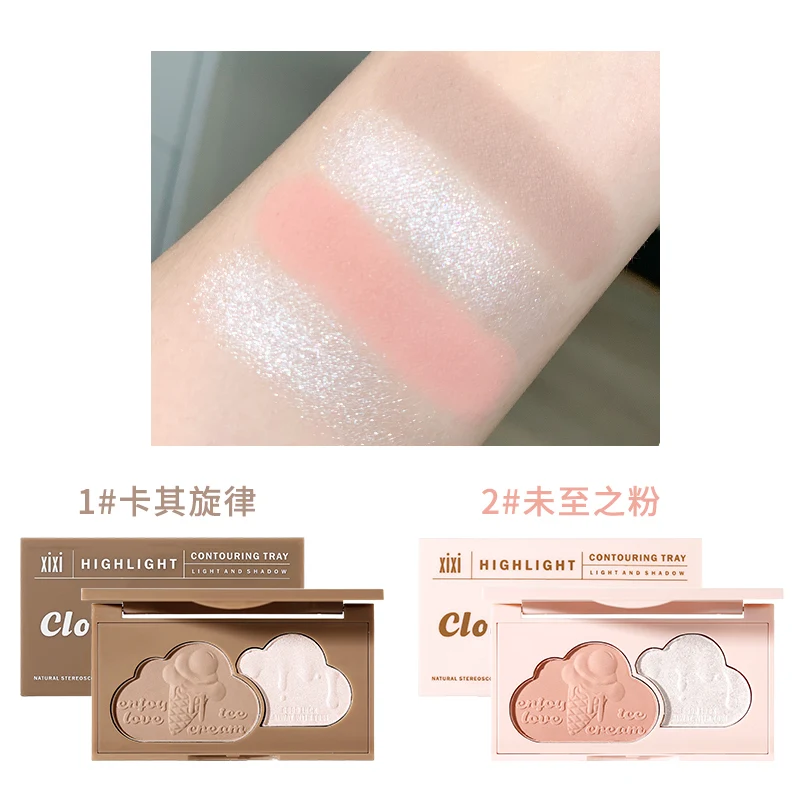 Two-Tone Matte Contour Makeup Palette Natural Face Blusher Natural Soft 3D Bronzer Powder Long-Lasting Waterproof Face Cosmetics