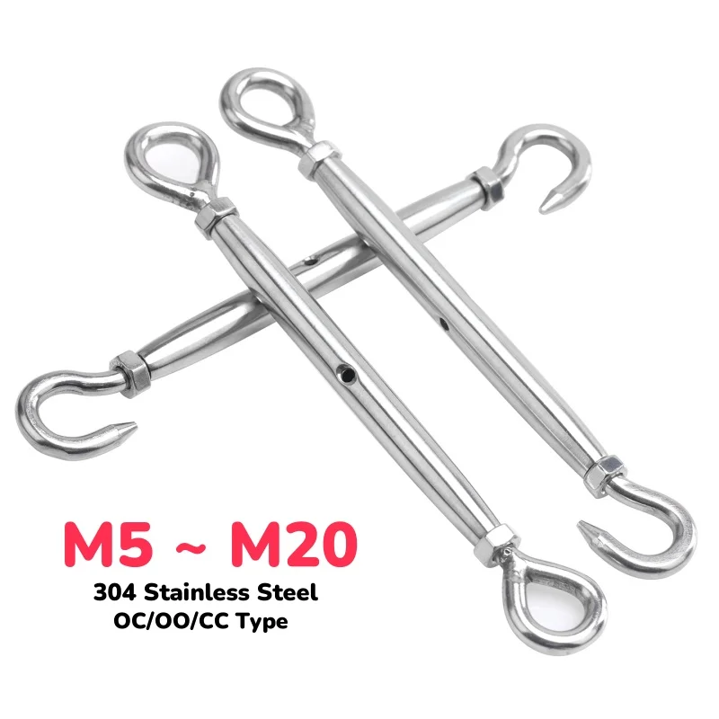 M5 ~ M20 304 Stainless Steel Oc/oo/cc Type Hooks & Eye Closed Body Swage Turnbuckle Adjust Chain Rigging Turnbuckle Wire Rope