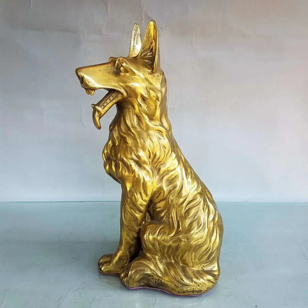 Tibetan Temple Coleção, Old Brass Dog Estátua, Wolfhound, Wolf Dog, acumular riqueza, ornamentos, Town House Exorcismo, 12"