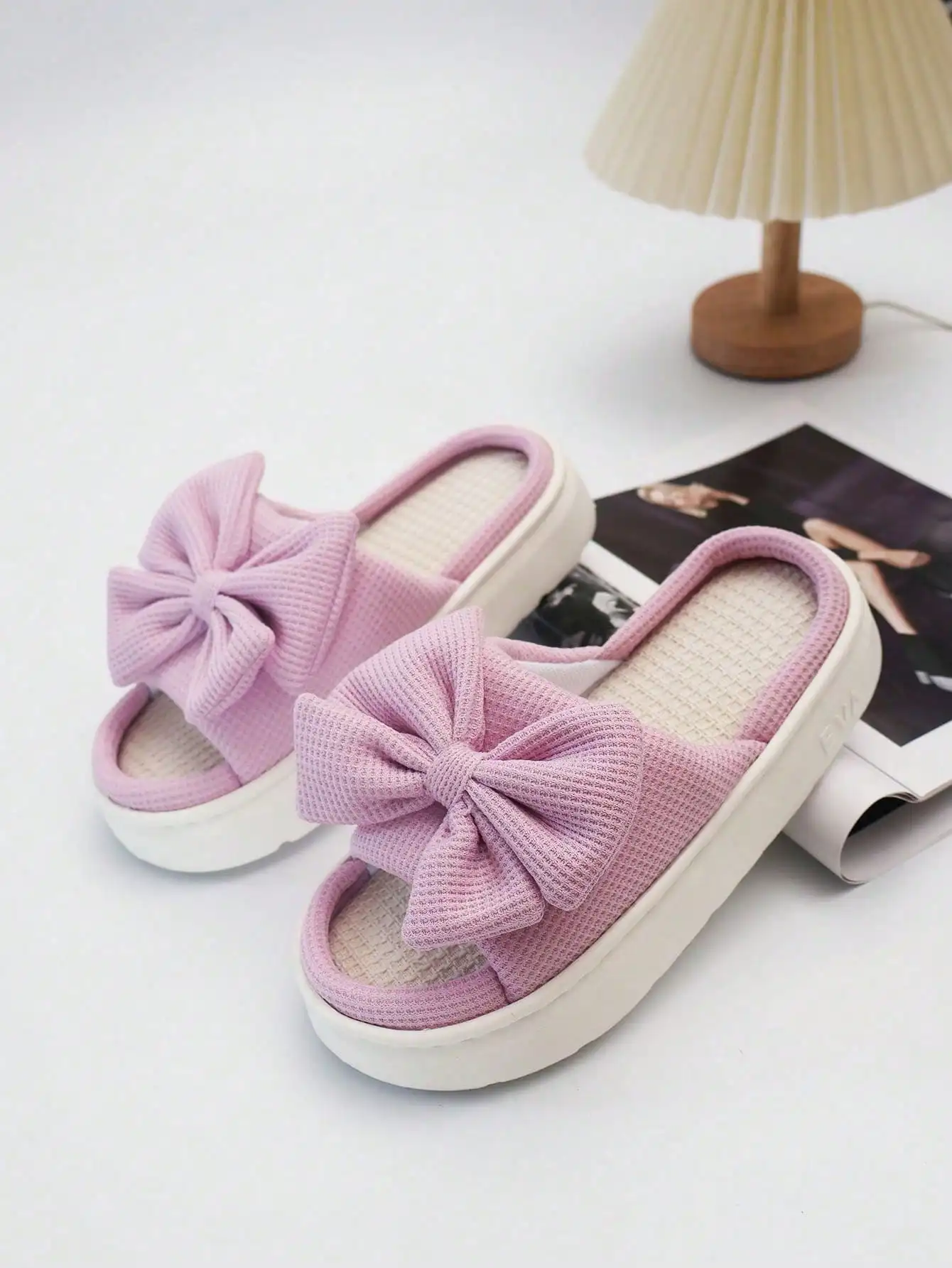 Pantuflas de Lino Transpirable para Mujer, Antideslizantes, Silenciosas, con Suela Gruesa, para el Hogar, Sala de Estar, Dormitorio
