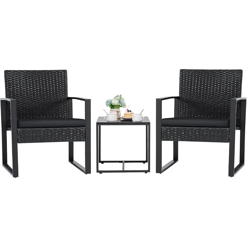 Flamaker 3 Pieces Patio Set Outdoor Wicker Furniture Sets Modern Rattan Chair Conversation Sets with Coffee Table