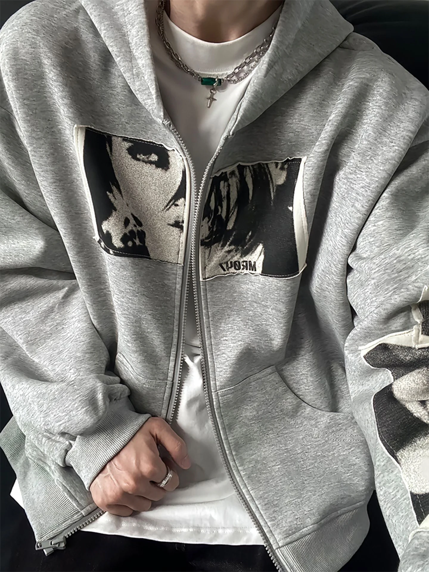 

Мужская осенняя толстовка-кардиган с принтом и пэчворком, в американском уличном стиле, от модного бренда, плотная, с капюшоном, Cleanfit