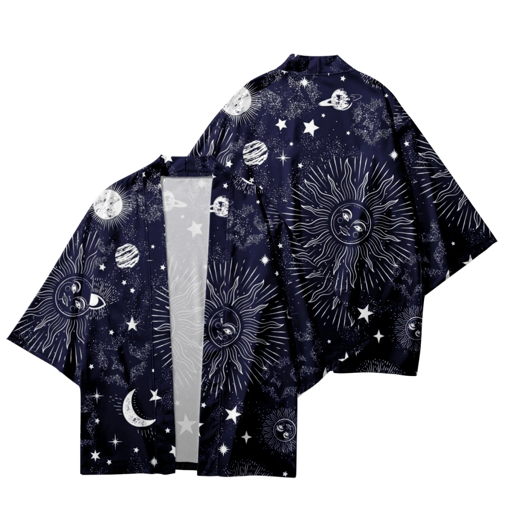 Men And Women Japanese Kimono Moon Star Space Printing Japanese Casual Loose Thin Coat Asian Kimono Cardigan 4