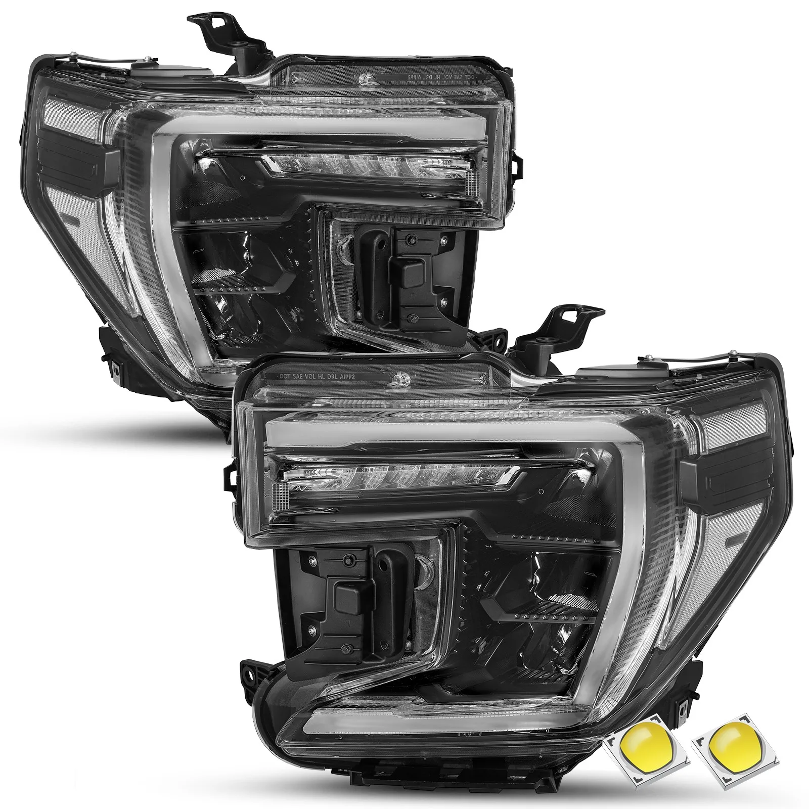 

For 2019-2021 GMC Sierra 1500 w/ LED Turn Signal 2Pcs Black Full LED Headlights