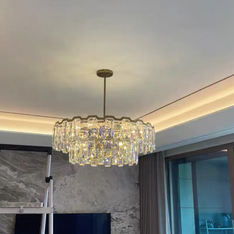 Modern hardware coloured crystal dining room chandelier for living room decoration, ceiling lighting lustre luminaire adjustable