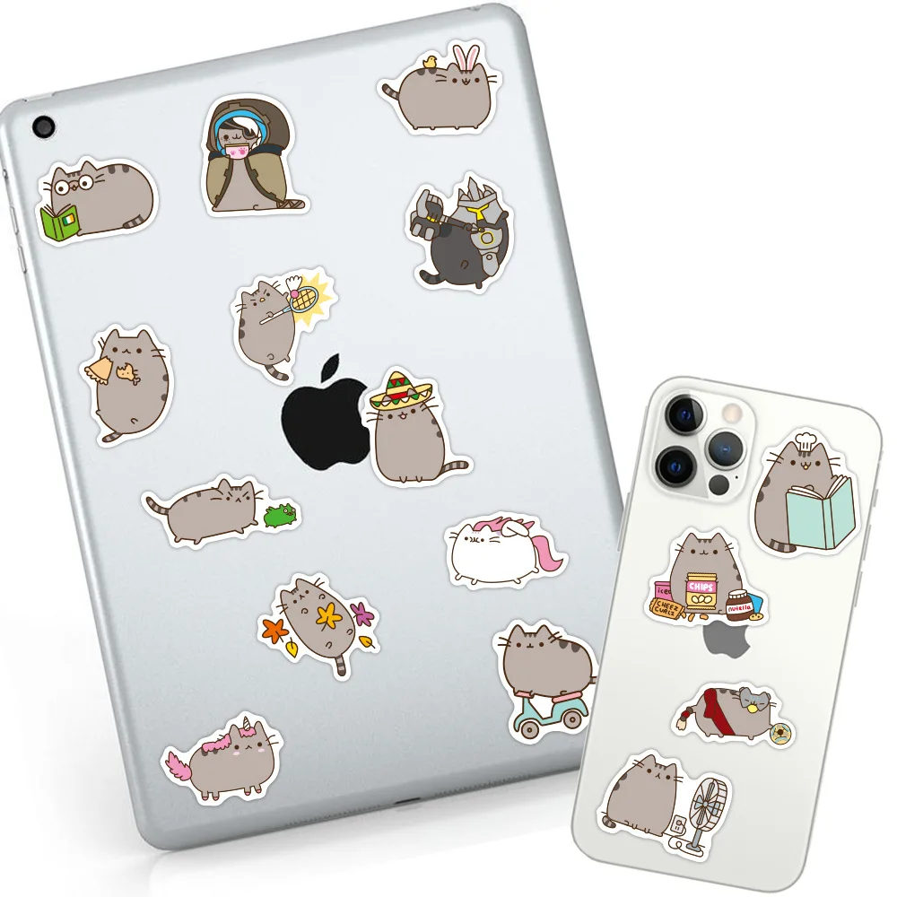 50Pcs 100pcs Pusheens Cute Cat Sticker Phones Scooter Luggage Case Computer DIY Graffiti Planner Child\'s Decorate Decal Kid Gift