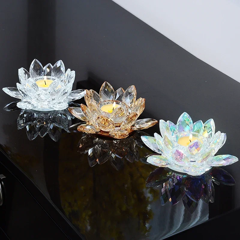 Crystal Tealight Candle Holder Lotus Flower 14.5cm Diameter Clear Champagne AB Wonderful Decoration For Your House Table Setting
