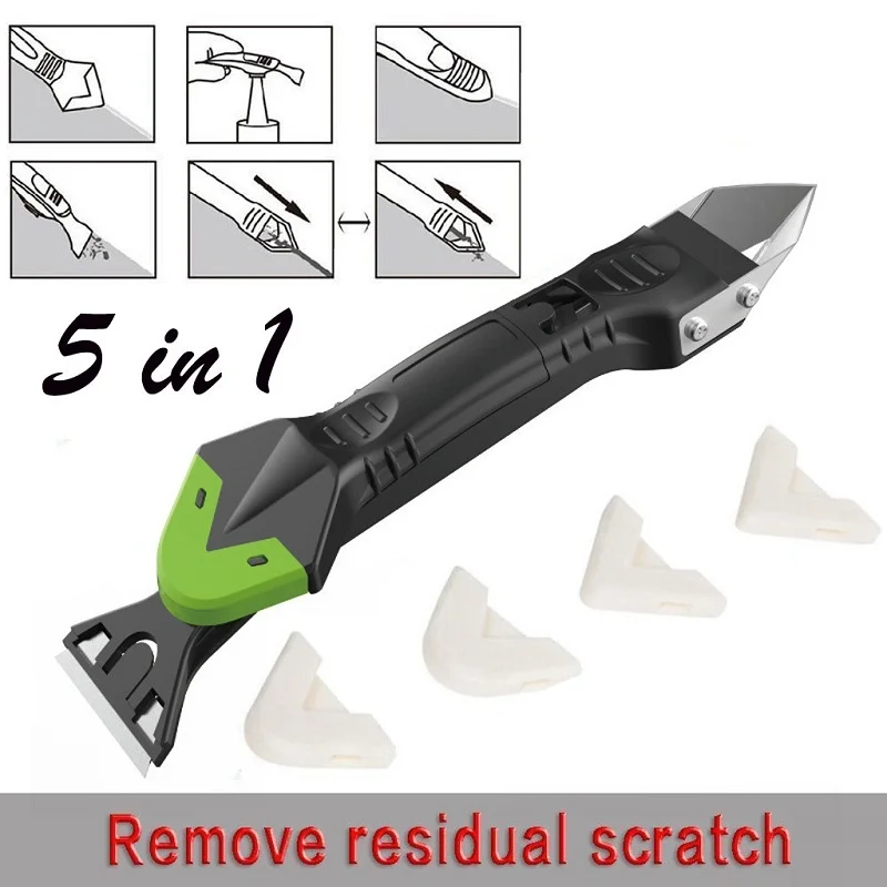 1set Creative 5-In-1 Silicone Remover Caulk Finisher Sealant Smooth Scraper Grout Kit Tools Spatula Angle Scraping Seam Tool