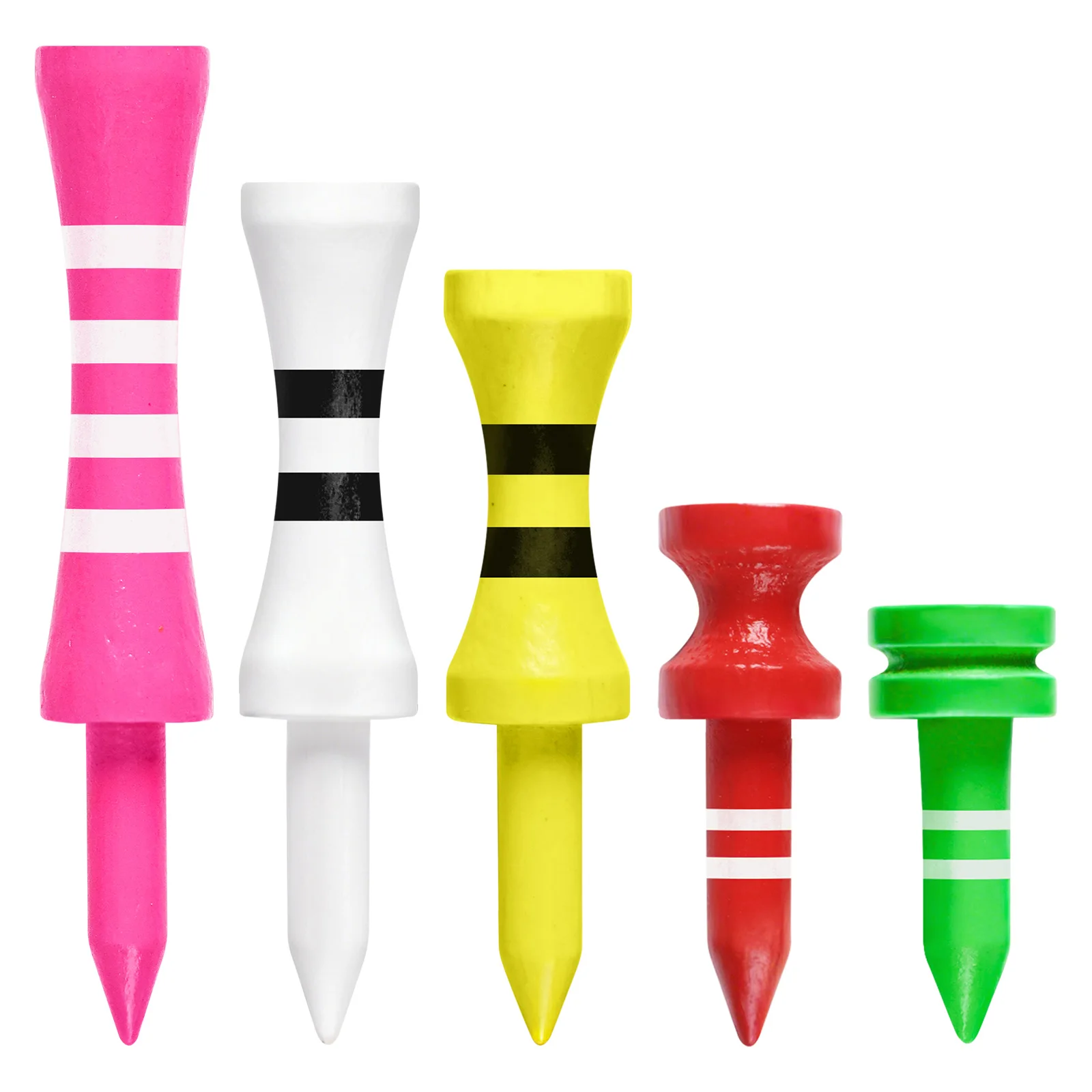 

Mixed Sizes & Colors Short Bamboo Golf Tees – 100 Pack Bulk, Low-Tee Height Stability for Driving Range