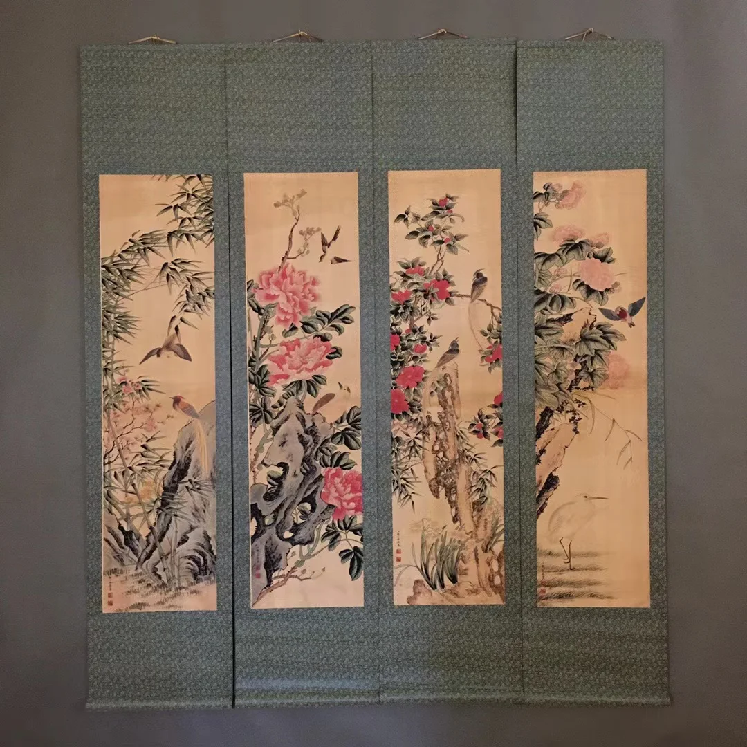 

Hand-painted Chinese paintings, picture Flowers&bird of the Qing Dynasty in China,4 piece/pack, free shipping