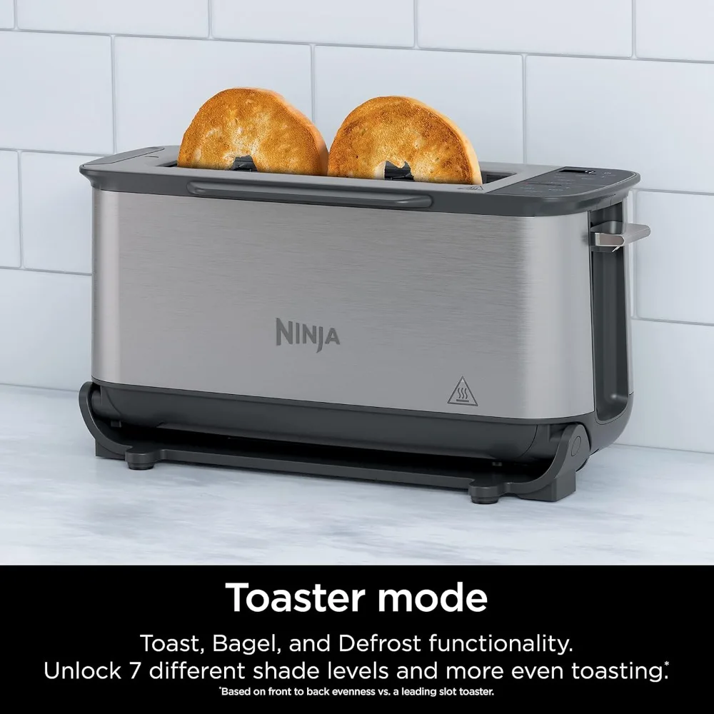 Foodi 2-in-1 Flip Toaster, 2-Slice Capacity, Compact Toaster Oven, Snack Maker, Reheat, Defrost, 1500 Watts, Stainless Steel