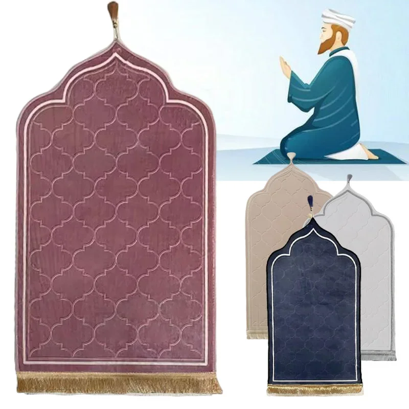 Flannel Prayer Mat Worship Blanket Worship Kneel Embossing Floor Carpets Non Slip Soft Portable Travel Prayer Mat Ramadan Gift