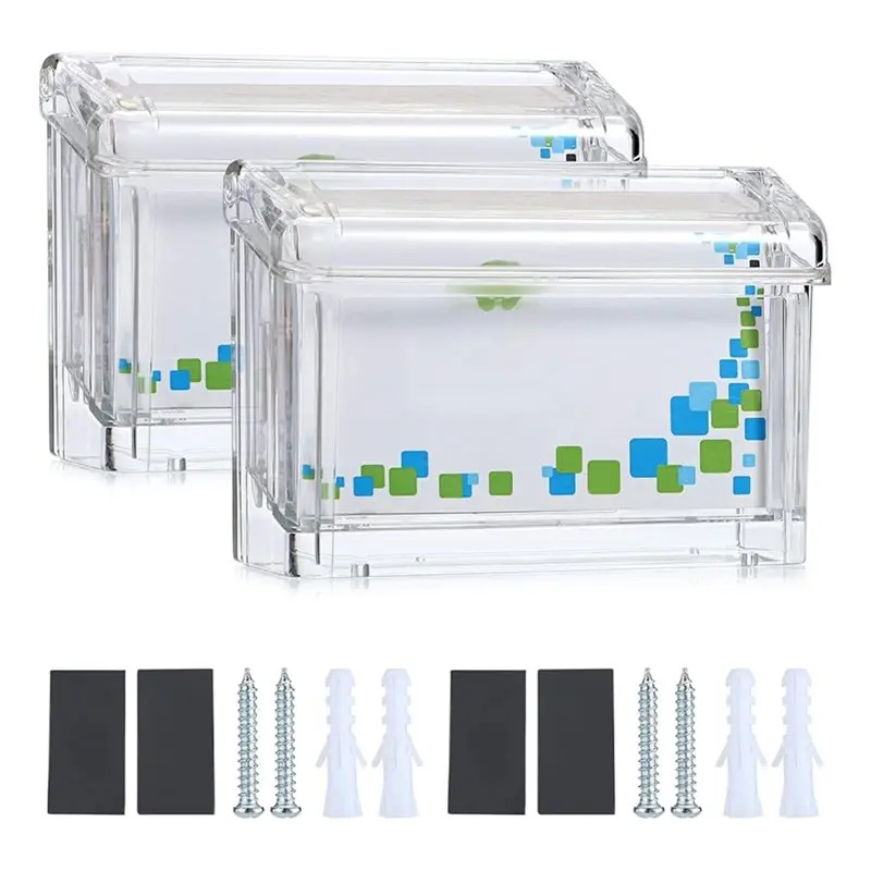 【Price Drop !!】Clear Acrylic Outdoor Business Card Holder 2PCS Wall Mount Name Card Display Box Case With Cover For Marketing Pu