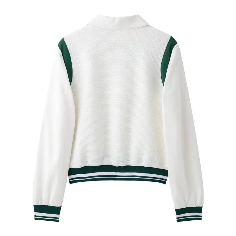 Spring 2025 Women's Commuter Long Sleeve Striped Detail Ribbed Jacket Versatile Color Block Loose Fit Regular Length Outerwear