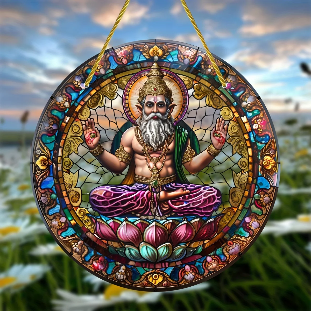 Round Acrylic Suncatcher with Indian Divine Figure-Decorative Window Hanging Catcher-Perfect for Birthday Gift,Home,Porch,Garden