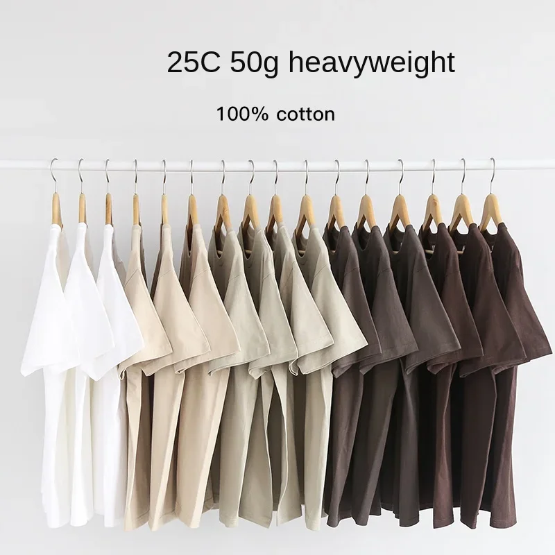 

Pop 250g Heavyweight Cotton Round Neck Shoulder Short Sleeve T-shirt Women's Solid Color Loose Casual Versatile Top Summer