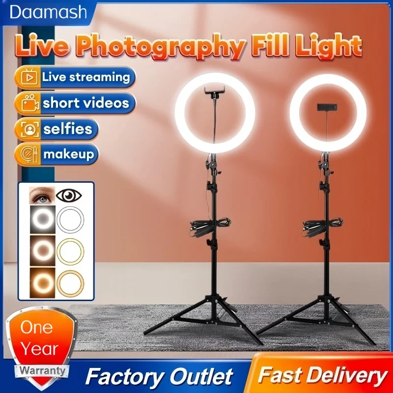 

26 см 30 см светодиодный кольцевой светильник для селфи, светильники для фотосъемки, теплая холодная лампа со штативом, регулируемая USB кольцевая лампа для видео, заполняющая лампа в реальном времени