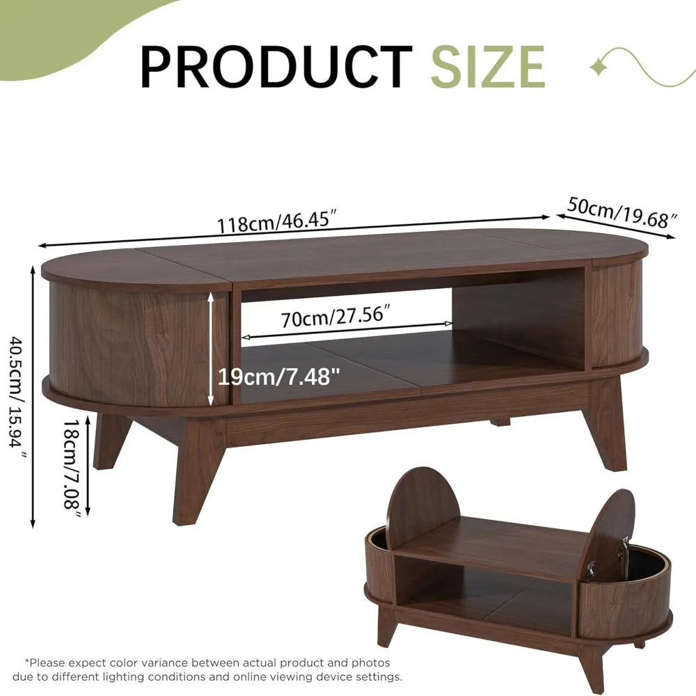 طاولة قهوة مع غرفة تخزين، طاولة قهوة حديثة من العصور الوسطى مع أغطية قلاب مخفية، طاولة قهوة مشقوقة #2