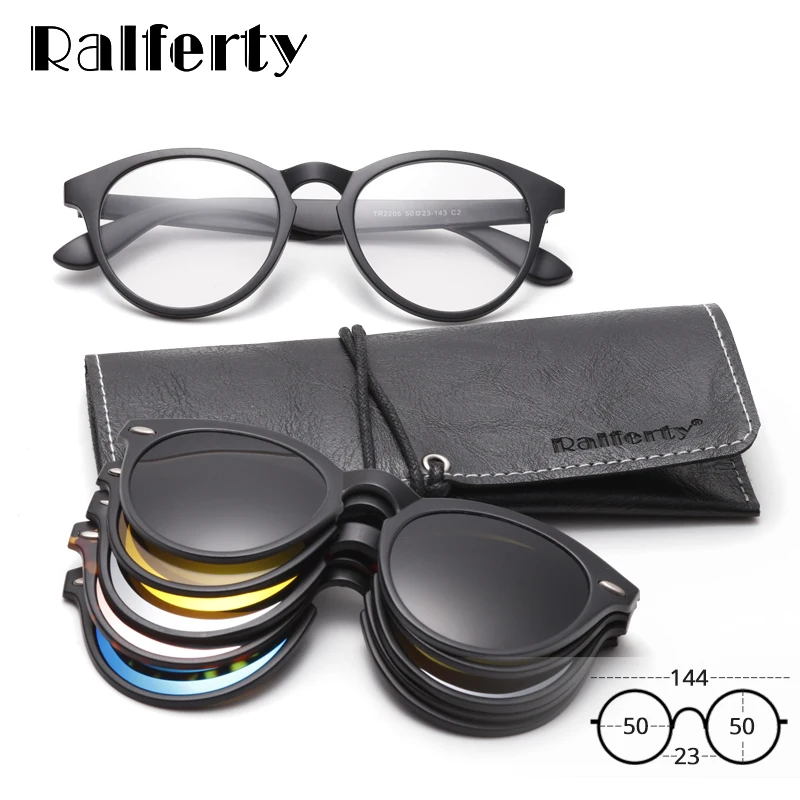 Ralferty 5 In 1 Magnet Sunglasses Women Polarized Clip On Glasses Men Round Prescription Optic Frames Yellow gunes gozlugu A2205