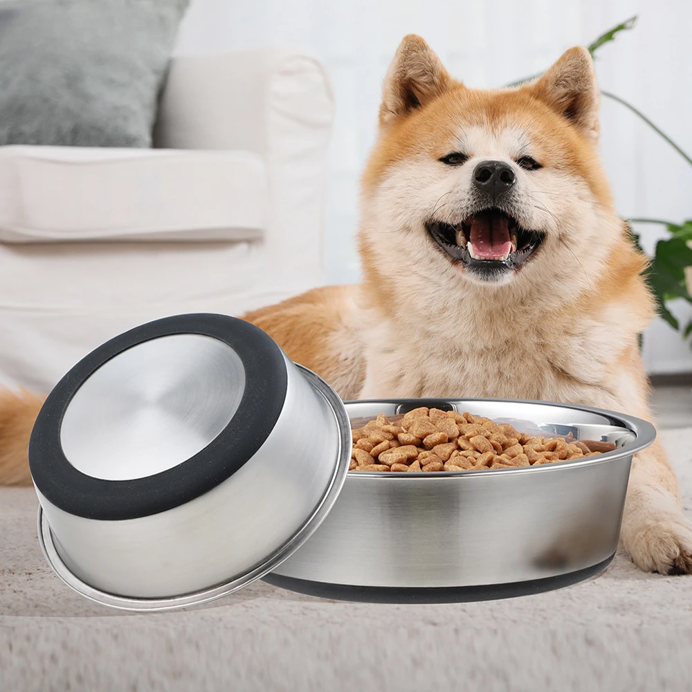 Silicone Pet Bowl Stainless Steel Dog Basin Dog Rice Bowl Feeding Drinking Water Wholesale Pet Supplies Cat Bowl