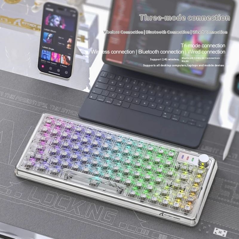 

Attack Shark K75rgb Wireless Mechanical Keyboard Multi-scene Universal Bluetooth Transparent Gasket Hot-swappable Keyboard