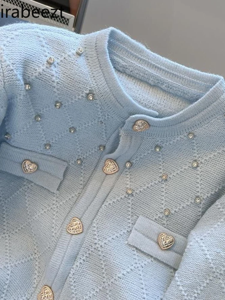 

Elegant French Style Diamond Knit Cardigan Women's Spring Autumn Soft Loose Fit Chunky Yarn Open Front Sweater Coat Tops