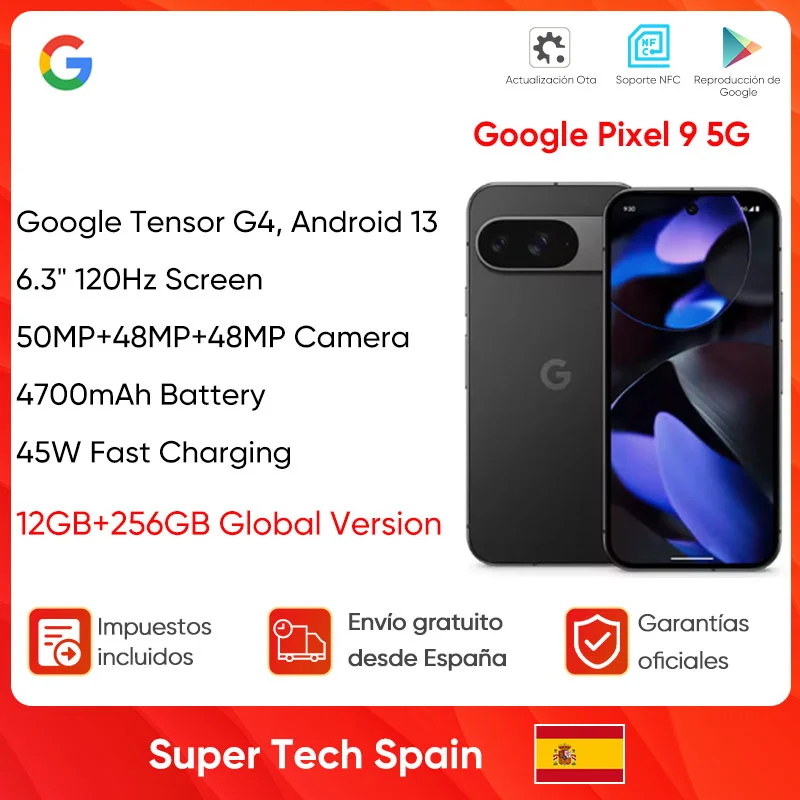 Google Pixel 9 Smartphone 5G Google Tensor G4 6.3'' 120Hz Screen 12GB+256GB Storage 4700 mAh Battery 50MP Camera Globel Version