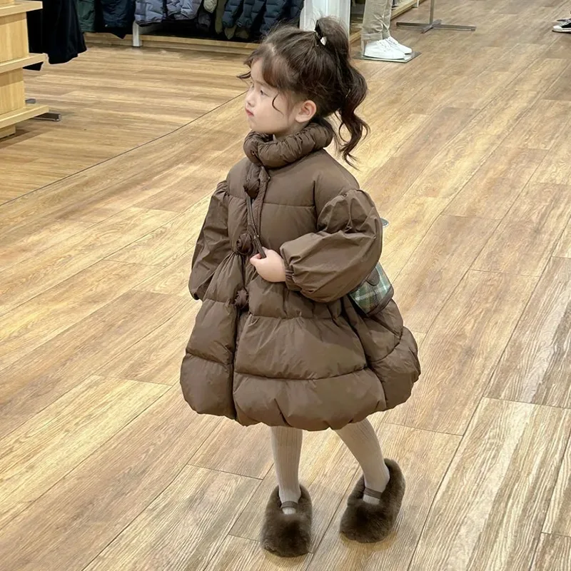 2025 New Girls Winter Coat Thickened Cotton Solid Color Jacket with Forest-Style Fashionable & Warm Outerwear for Toddlers