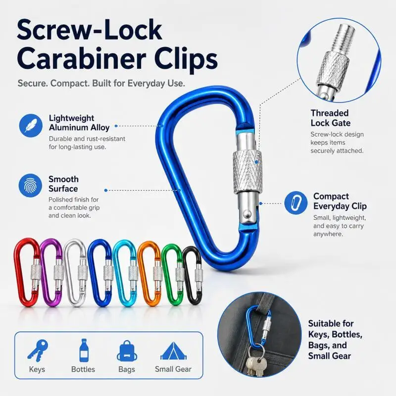 Karabiner-Schlüsselanhänger aus Aluminium, D-Ringe, Schnallen, mehrfarbig, Karabinerhaken, Schlüsselanhänger, Camping-Rucksack-Schnallen, 5 Stück # – Detail 3